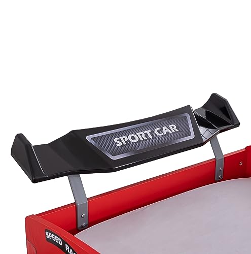 Aileenstore Autobett Kinder Kinderbett Rio 90x200 Rennwagenbett inkl. Lattenrost LED-Leuchte Spoiler (ohne Matratze, Rot ohne Sportsitze)