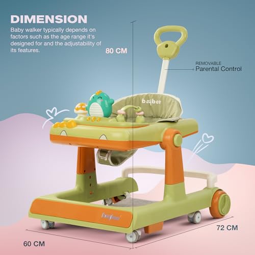 Image of Baybee Baby Walker for Kids with Height Adjustable & Tray, Activity Walker for Baby with Musical Toy Bar (Flix Green)