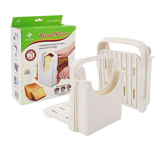 Adjustable Bread Slicer Guide for Homemade Bread Compact Foldable Bagel Loaf Cutter Box 5 Thickness Mold Sandwich Maker Toast Slicing Machine with Crumb Tray (White) by Lvits - Image 3