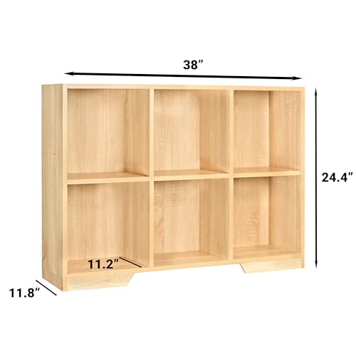 Image of 6 Cube Storage Organizer Wooden Bookshelf, Cube Shelf Bookcase, Small Bookshelf Storage Organizer, Narrow Cube Storage Shelf for Bedroom, Small Bookshelf for Living Room and Office (Natural, 6 Cube)