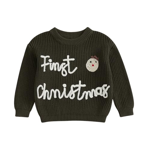Infant Baby Girl Boy Christmas Sweater Letters Elk Winter Warm Knit Pullover Sweater Toddler Holiday Clothes (Green, 0-3 Months)