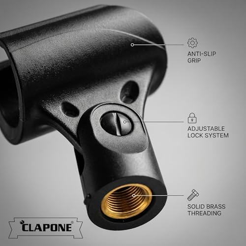 Image of CLAPONE Microphone Mic Holder, Adjustable Angle Clip for Stand Rubber Flexible Microphone Clip Black Wireless Clamp for Mics Stand Handheld (Black, New Mic Holder (2PCS))