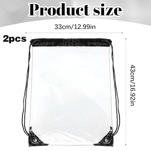 2pcs Clear Drawstring Bags,See Through Pvc Bookbag,Waterproof Clear Purse for Stadium Events Concert Sport Work Travel(16.9 x 12.9 Inches)2