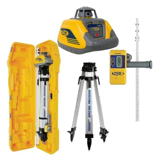 Spectra Precision LL100N-2 Laser Level Kit with HR320 Receiver and Clamp, 15' Grade Rod (Inches), Tripod, and System Case , Yellow