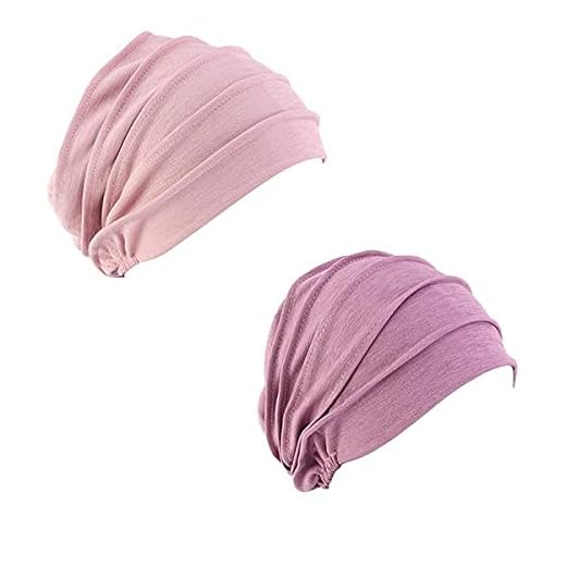 Parshall 2 st sovmössa ny dam huva kemo keps håravfall mössa stretchig jämn storlek slouchy hatt böni, rosa + lila