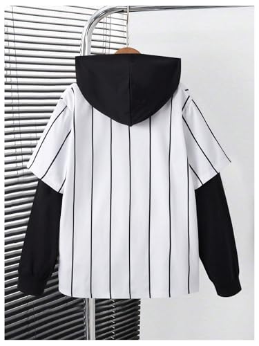 WDIRARA Boy's Letter Graphic Jacket Color Block Hooded Coats Striped Button Down Outerwear2