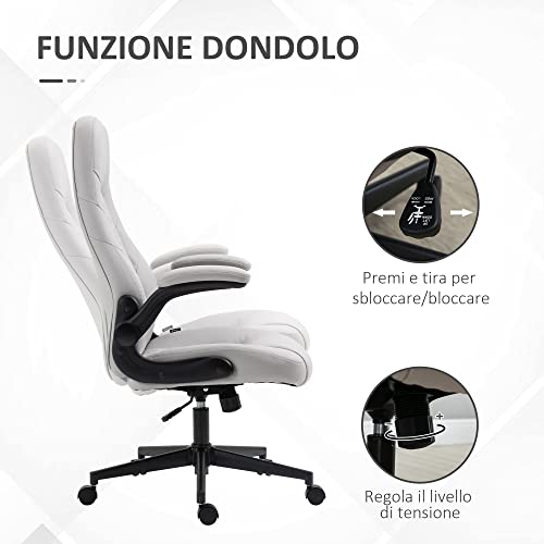 Sedia da Ufficio Ergonomica con Braccioli Ribaltabili, Sedia da Scrivania con Altezza Regolabile e Funzione Reclinante, 67x70x112-122 cm, Grigio - Sedia gaming - Immagine 4
