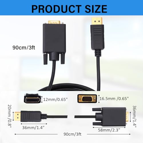Image of 12 Pack DisplayPort to VGA Cable 3 ft, Gold Plated with Chip