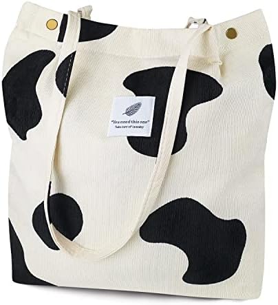 Ayieyill Corduroy Tote Bag for Women Canvas Shoulder Cord Purse with Inner Pocket