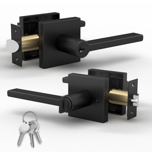 Image of Mega Handles - Prime Entrance Handle, Entry Lever Door Handle, Heavy Duty Square Locking Lever Set for Left or Right-Handed Doors, Interior /Exterior Door Levers - Matte Black