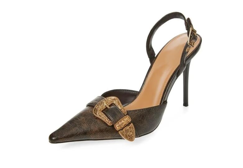 Vertundy Women's Delilah Buckle Slingback Pumps Closed Pointed Toe High Heels for Women Stiletto Vintage Heels for Women