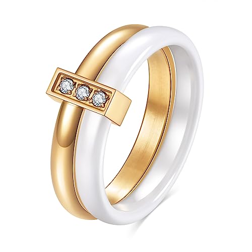 VQYSKO Dual Stacking Rings for Women,18K Gold Plated Cubic Zirconia Gold Eternity Band for Women,Thumb Ring fo Women Men Teen Girls,Size 6-10