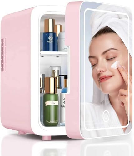 Skincare Fridge With Dimmable LED Light Mirror, 4L Makeup Mini Fridge for Bedroom, Car, Office...