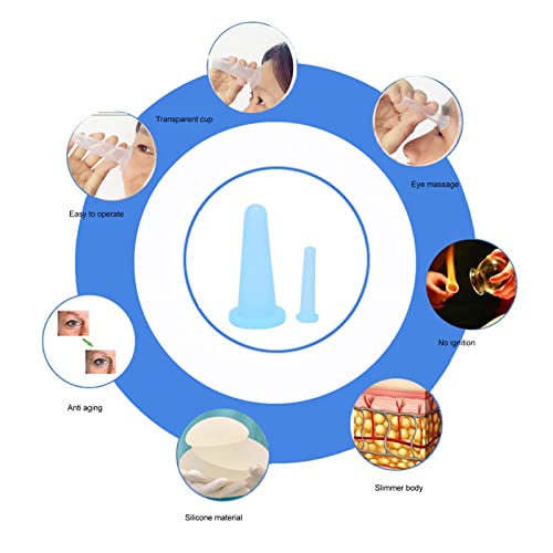 Copos de Massagem a VáCuo Facial, 2 PCS Conjunto de Ventosa de Silicone para Casa (Azul)