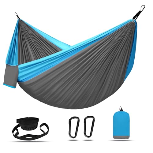 HAZBEN Portable Camping Hammock Tree Straps Hammock Perfect for Outdoor Indoor Beach Trip Patio Backyard for Gift (Grey & Lt Blue, Medium)