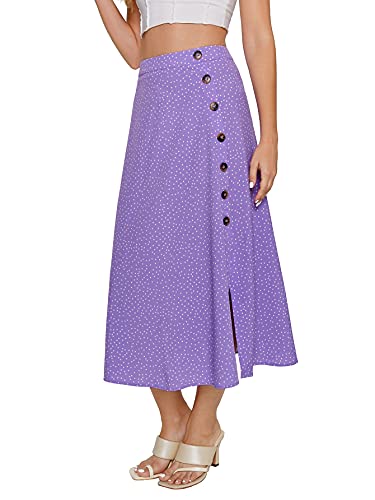 SheIn Women s Polka Dot A-Line Button Side Split Midi Knee Length Skirt Lilac Purple Medium