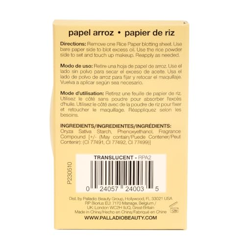 palladio rice paper facial tissues for oily skin face blotting sheets made from natural rice oil absorbing paper with rice powder 2 sided instant results translucent 40 count pack of 1