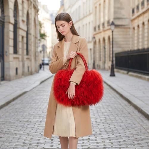 Image of Women Luxury Real Lamb /Mongolian Flush Wool Fur With Genuine Leather Handles Handbag
