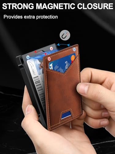 Image of Wallet for Men RFID Wallet with 2 ID Windows & Money Clip, Slim Card Holder | 10-12 Cards Bifold Minimalist Smart Pop Up Wallet for Front Pocket Compact Metal Credit Card Holder Birthday Gifts for Men