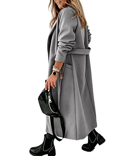 Image of Ladiyo Womens Classic Coat Lapel Collar Open Front Belted Long Jacket