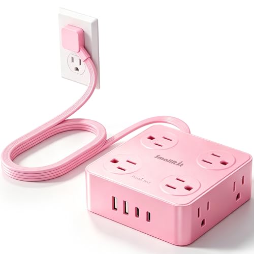 Extension Cord with Multiple Outlets SMALLRT Power Strips with Surge Protection 6.5FT Flat Plug Power Strip with USB Ports 8 Outlets Outlet Extender Surge Protector Outlet for Home Office Pink