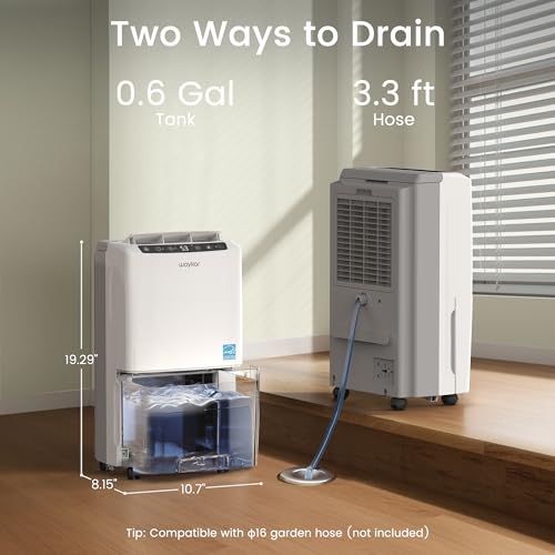 Waykar 2000 Sq. Ft Most Efficient Energy Star 2025 Dehumidifier for Home and Basement with Auto or Manual Drainage, Quiet 33dB Operation, 0.6 Gallon Water Tank Capacity