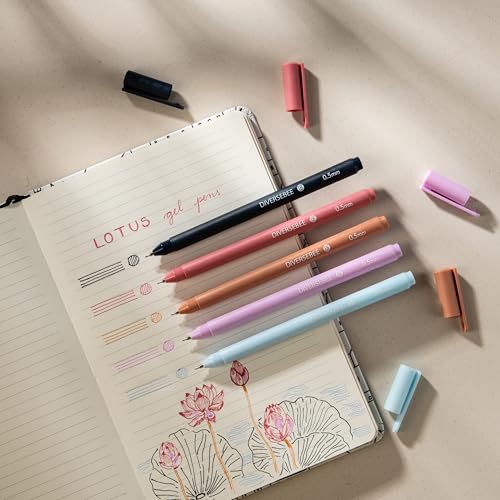 Image of DIVERSEBEE Assorted Gel Ink Pens, 0.5 mm Gel Pens Fine Point, Cute Fine Tip Bible Pens No Bleed Through, Bible Study Journaling Supplies, 5 Pack Set (Lotus)