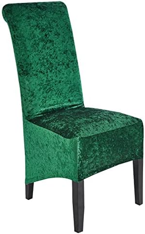RDTRAVEL Crushed Velvet Fabric Stretchable XL Chair Covers for Dining Chairs Wedding Banquet Party Chair Protective Slipcover (velvet fox Mustard, set of 2)
