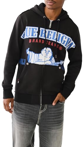 True Religion Men's Raw Exaggerated Icon Zip Up Hoodie