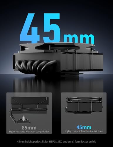 upHere H45K6 Low Profile CPU Cooler 45mm Height - 6 Heat Pipes, 150W TDP, 90mm PWM Fan for Intel LGA 1851/1700/115x/1200/2011/2066 & AMD AM5/AM4/AM3, Mini ITX Case Compatible