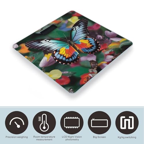 Báscula de baño digital Colorful Butterfly 400lb vidrio templado miniatura 3