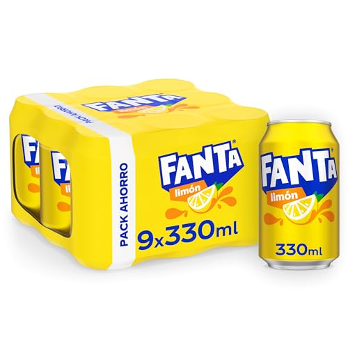 Fanta Limón, Refresco de Limón Elaborado a partir de Zumo, Bajo en Calorías - Pack de 9 Latas, 330 ml