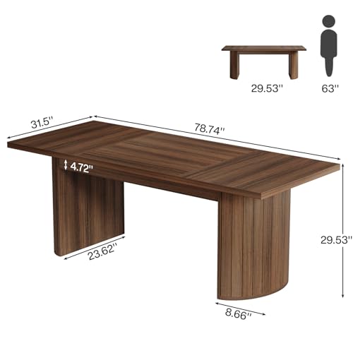 Tribesigns 78.7" Extra Long Dining Table for 6-8 People, Large Farmhouse Kitchen Table with Wooden Tabletop, Rustic Style Rectangular Dinner Table for Dining Room, Kitchen, Living Room, Walnut - Image 3