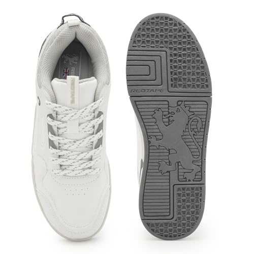 Image of Red Tape Women Sneakers Grey Pu Round Toe Lace-Up Comfort Grip