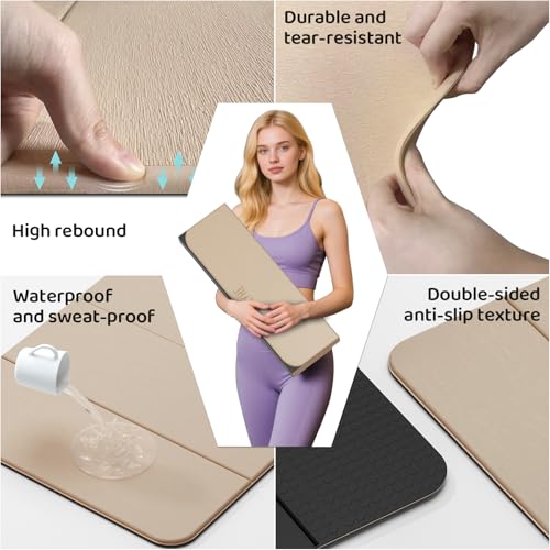 Image of Foldable Yoga Mat Exercise Mat for Home Workout, Comfortable and Durable, 8mm Thick Portable Folding Mat, Non-Slip, Pilates Mat Thick, Outdoor Use, Meditation, Travel, Camping (71 inchx24 inch x 0.3 inch) (Milk Coffee + Black) (Brown+Black)