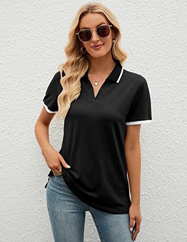 Luyaa Golf Shirts For Women Upf 50+ Sun Protection Mesh Moisture Wicking Sport Polo T-Shirts V-Black #TOP1