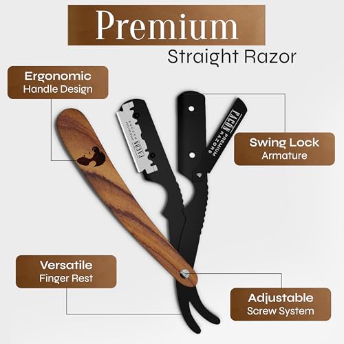Facón Straight Razors for Men - Professional Barber Straight Edge Razor Kit with 100 Blades, Wooden Stainless Steel Barbero Shaver for a Smooth & Precise Shave, Premium Barber Razor for Men's Shaving