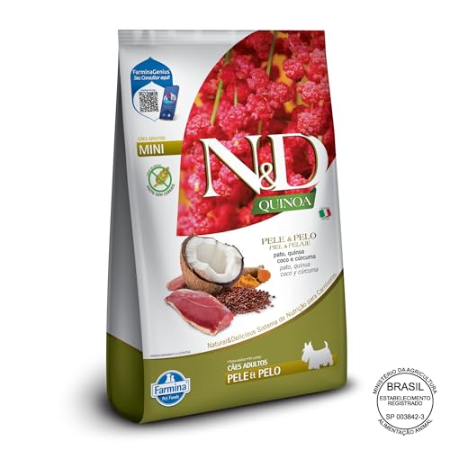 Farmina N&D Quinoa Pele e Pelo para Cães Adultos de Raças Mini e Pequenas Sabor Pato, Quinoa, Coco e