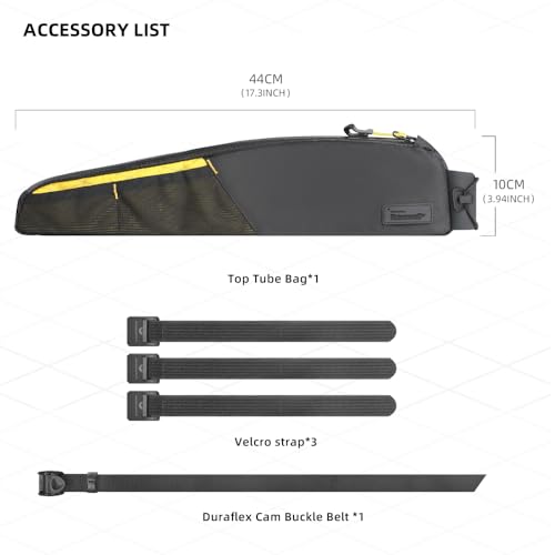 Rhinowalk Bike Frame Bag 2.1L, Waterproof Front Tube Bag with Dual Compartments, YKK Zipper, Phone Storage & Cable Port – Fits Most Bikes – Black+Yellow by Rhinowalk - Image 2