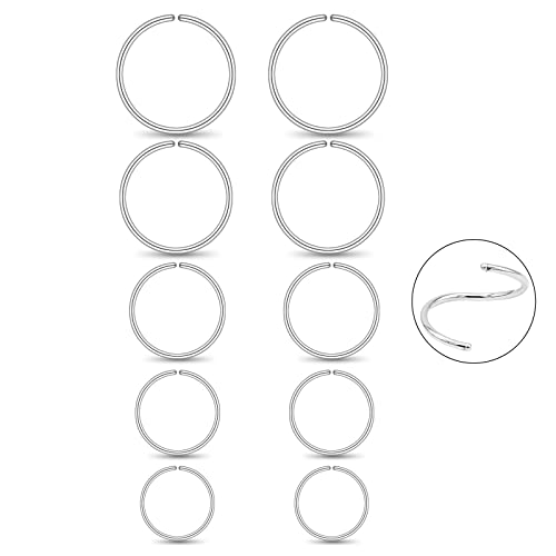 Luckyjewus 5 Pairs Handmade Small 925 Sterling Silver Nose Rings Hoop Earrings Set For Women 18K Gold Hoops Cartilage Tragus Septum Helix Thin Multiple Piercing Jewelry 6Mm 7Mm 8Mm 9Mm 10Mm #TOP7