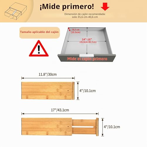 Miniatura 3 de Utoplike Separador De Cajones De Bambú De 4 Pulgadas De Alto, Organizador De Cajones Para Ropa, Armario Y Tocador Expandible 4 Piezas