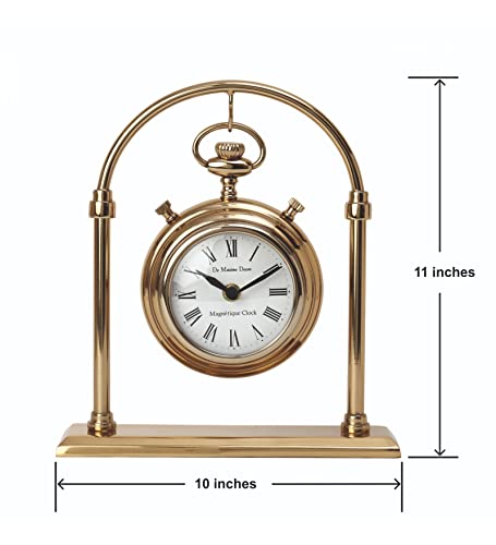 Image of Decor de Maison Metal Brings Handcrafted Aleksi Table Clock For Kidsroom,Living Room,Bedroom,Study Table,Office Desk|Classic Non-Ticking Tabletop Battery Operated Analog Desk (Gold, Archway Timepiece)