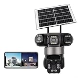 Solar Überwachungskamera 4K Kabellos, 360° PTZ Tri-Linse mit Cloud-Speicher, WiFi Überwachungskamera für Überwachung im Freien (Schwarz)