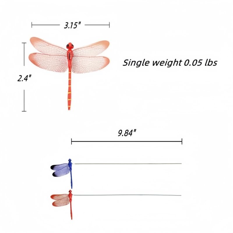 Tuxiaobu 10 Stück Künstliche Libellen Garten-Deko - 13,5cm 3D Libellen Mit 30cm Stäben