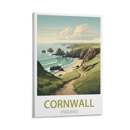 Poster de voyage vintage Cornouailles Angleterre GuYaNa toile decoration murale salon 40x60cm