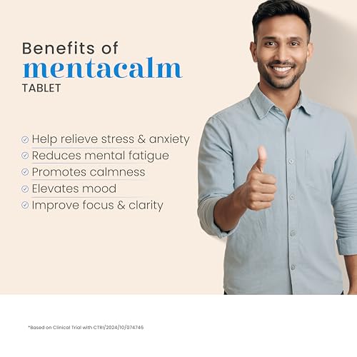 Vedistry Ayurvedic Mentacalm Tablets with Tagar, Arjuna, Brahmi, & Ashwagandha for Wellness of Mind & Hyperactivity | Ayurvedic Support for Stress and Anxiety Relief, Calm Mind & Emotional Balance | Clinically Proven to Uplift Mood & Better Sleep & Focus – 60 Tablets (Pack of 2)