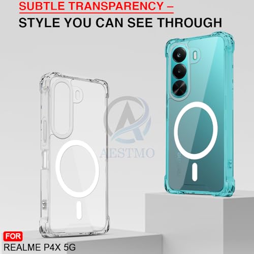 Image of AESTMO Clear Back Cover for Realme P4X 5G | 360 Protection | Transparent Back Cover for Realme P4X 5G (PC + TPU, Compatible with MagSafe Accessories, Transparent Bumper)