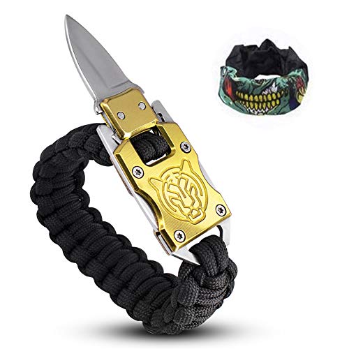 24kmagic Outdoor Camping Survival Bracelets Outdoor Hiking Travelling Hunting Gear Emergency Tactical Parachute Rope Bracelet with Packet Knife (Gold)