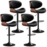 Aowos Bar Stools Set of 4, Adjustable Swivel Bar Stools Mid-Century Modern PU Leather Counter Height Bar Stool for Kitchen Island Bar Chairs with Back (Black)