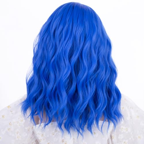 Image of PATTNIUM Kids Blue Wig Short Blue Wig with Bangs for Girls Children Mixed Blue Wigs Cosplay Party Synthetic Wigs(Mixed Blue)